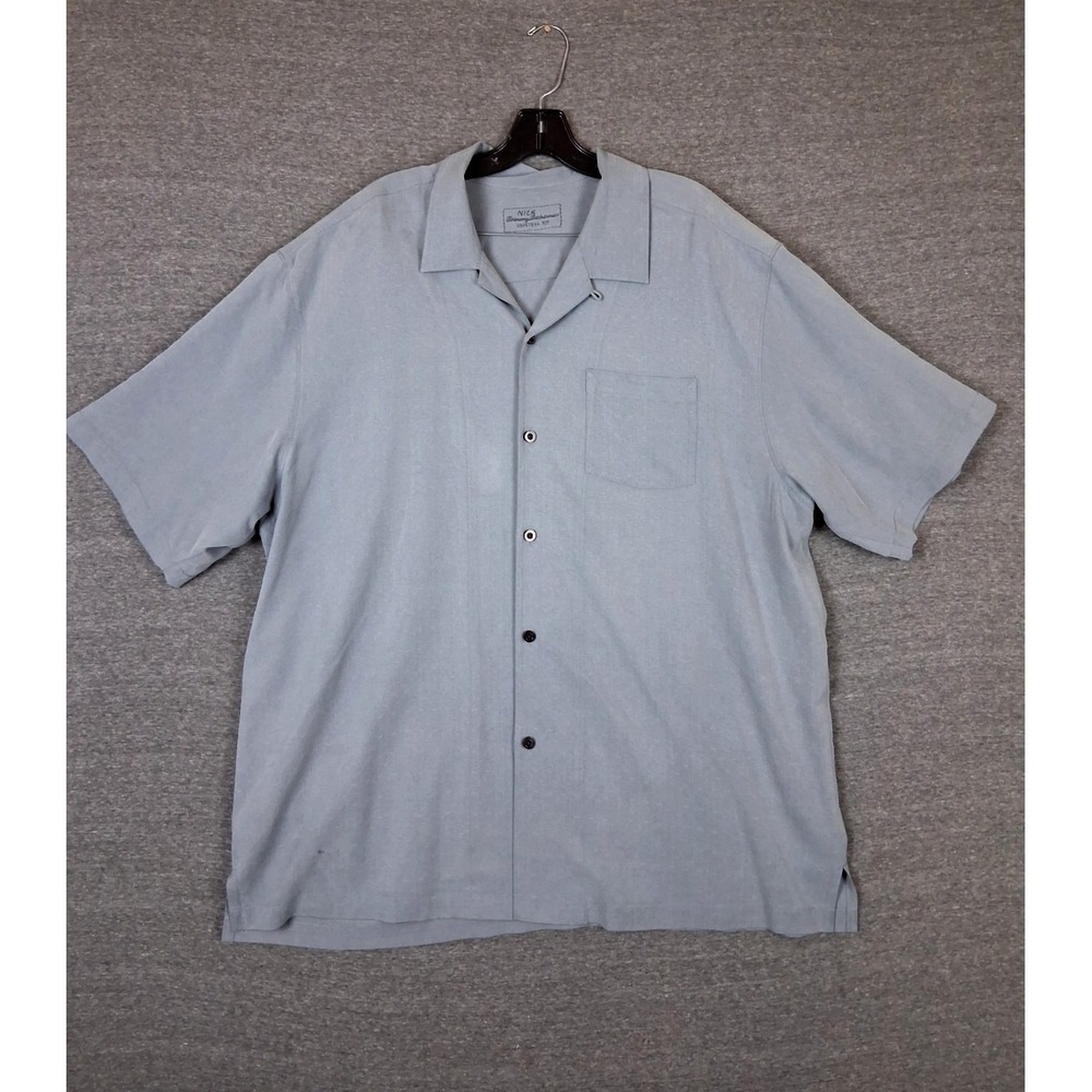 Tommy‎ Bahama Shirt Mens 2XL Gray 100% Silk Lightweight Resort Coastal Vacation